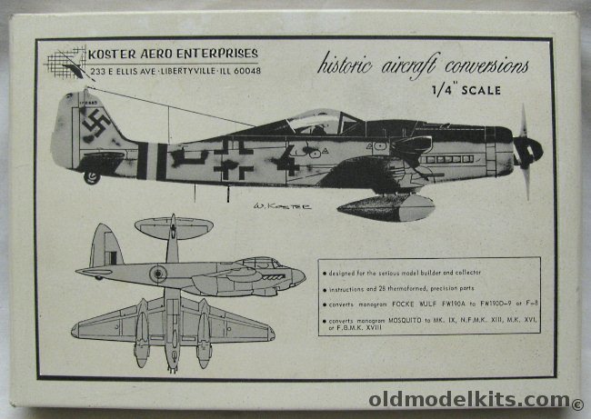 Koster 1/48 Mosquito to Mk. IX / N.F.M.K. XIII / M.k. XVI / F.B.M.K. XVIII and Focke Wulf FW190A to FW-190 D-9 or F-8 - Historic Aircraft Conversions From Monogram Kits plastic model kit